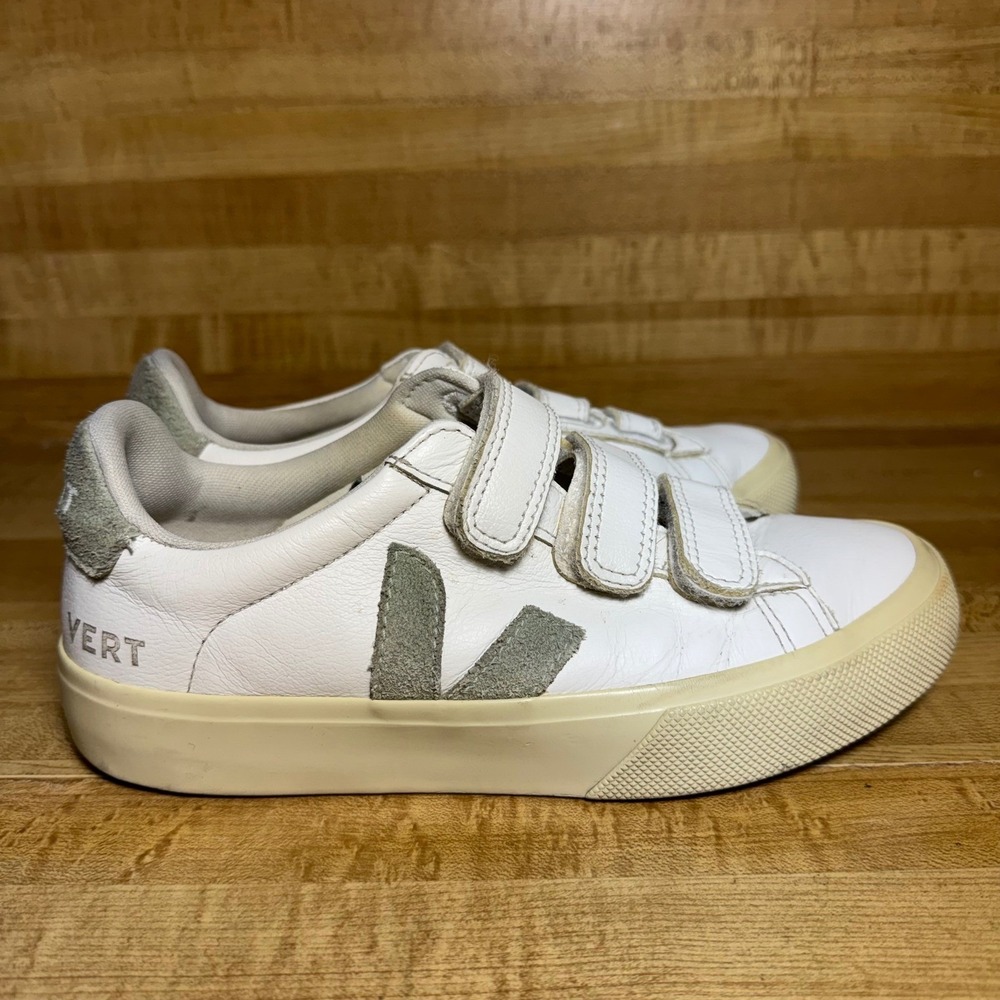 Vert Veja 3-Lock Leather Triple Strap Sneakers White Grey Women US 5 EUR 36